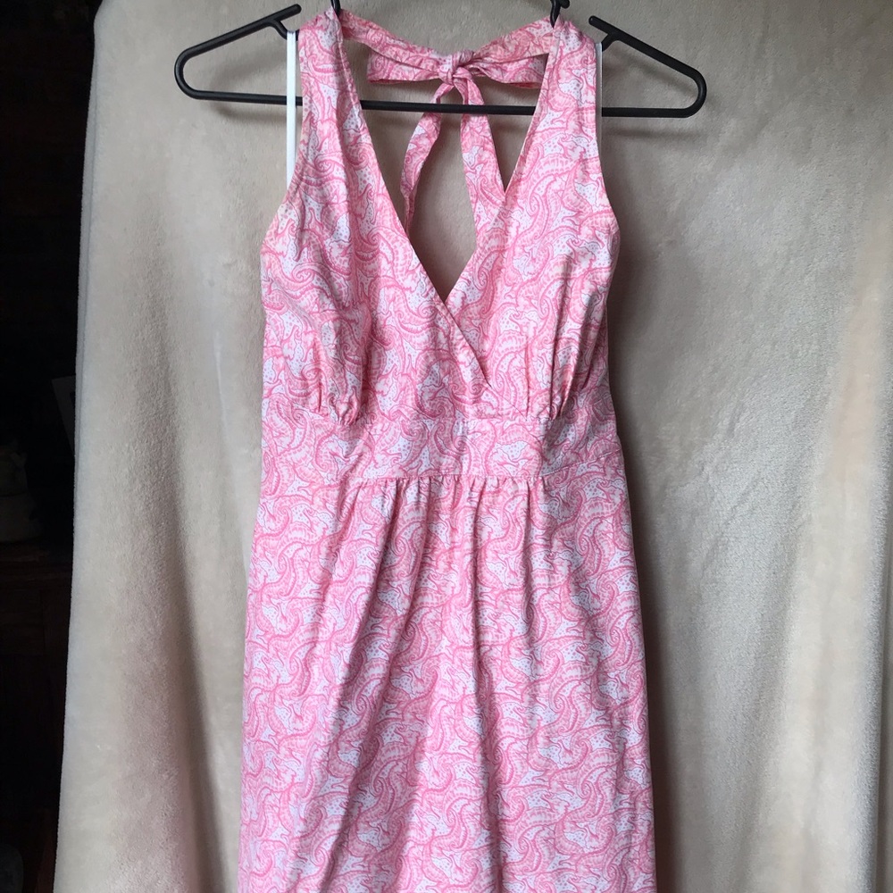 Vineyard Vines Pink Seahorse Pattern Halter Dress